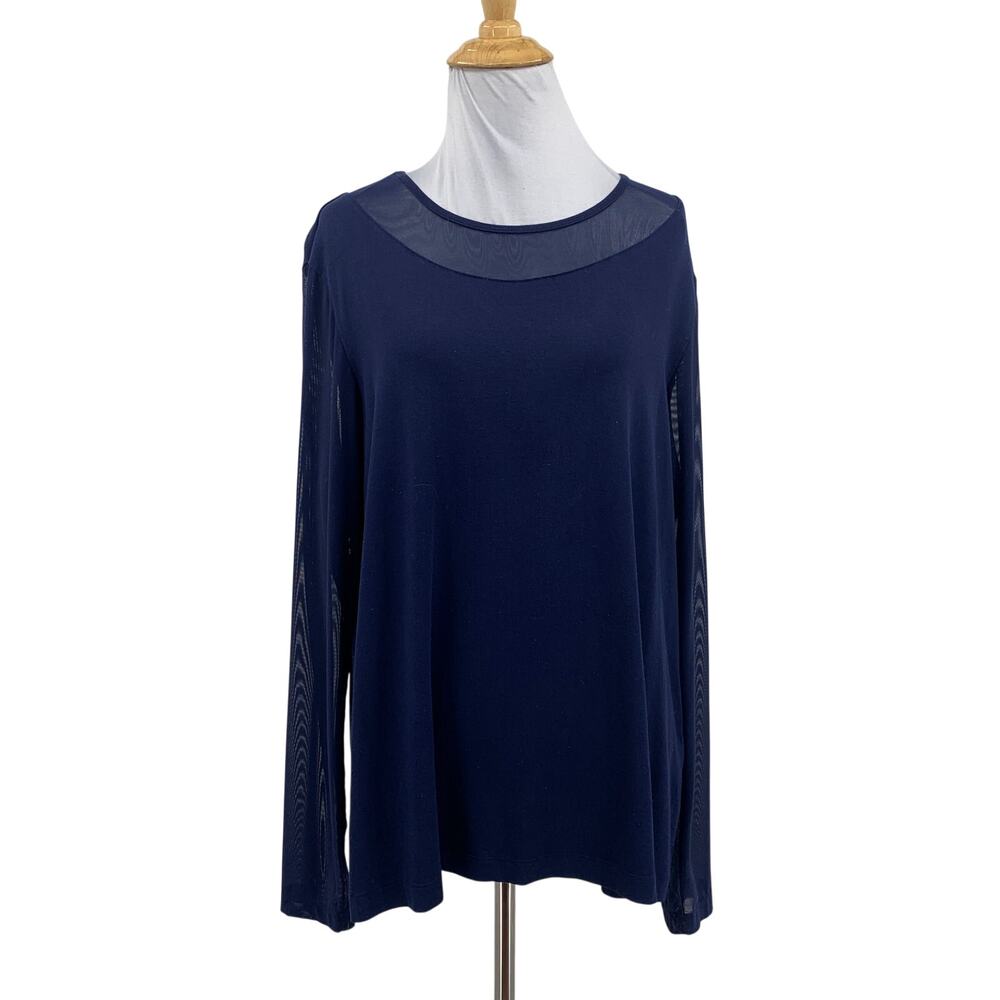 Anatomie Top Womens XL Extra Large Prussian Mesh Sleeves Yoke Knit Illusion Neck